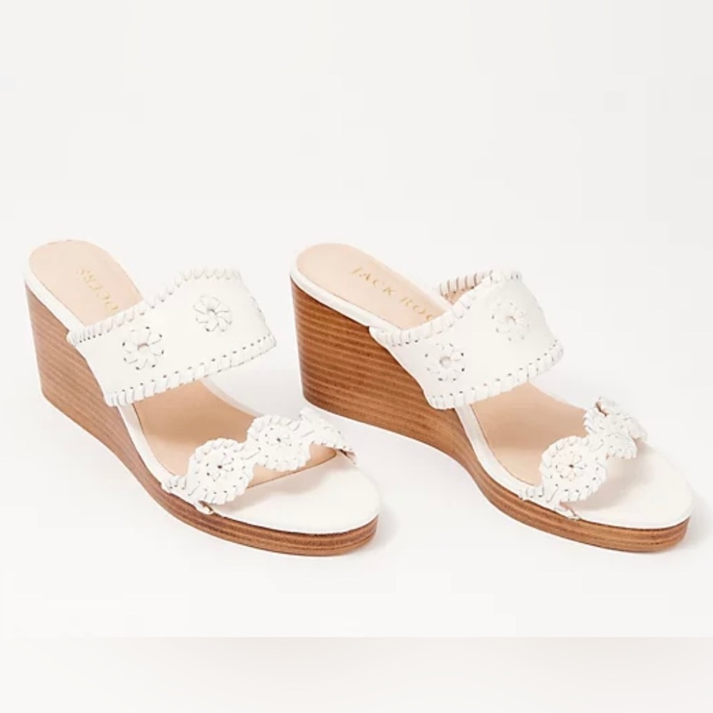 JACK ROGERS Womens White Lauren Round Toe Wedge Slip On Heeled Sandal 6.5 M